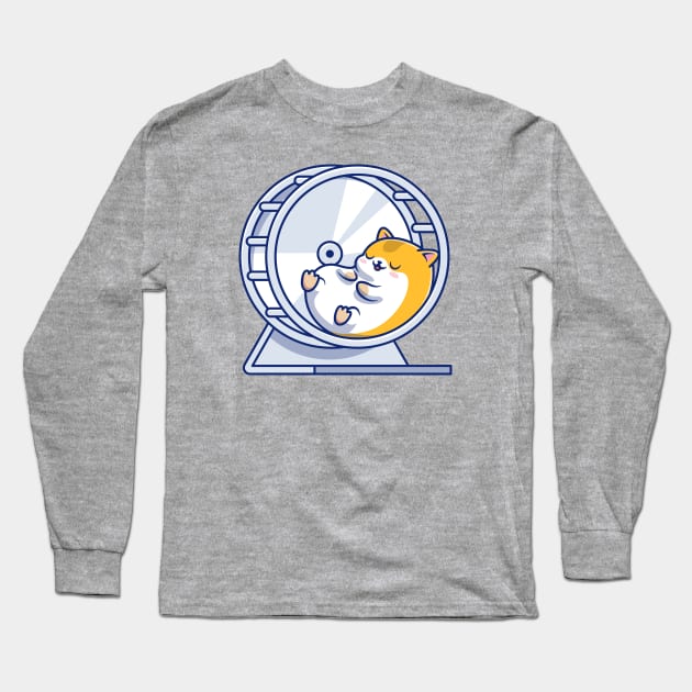 Cute Hamster Sleeping In Jogging Wheel Long Sleeve T-Shirt by Catalyst Labs